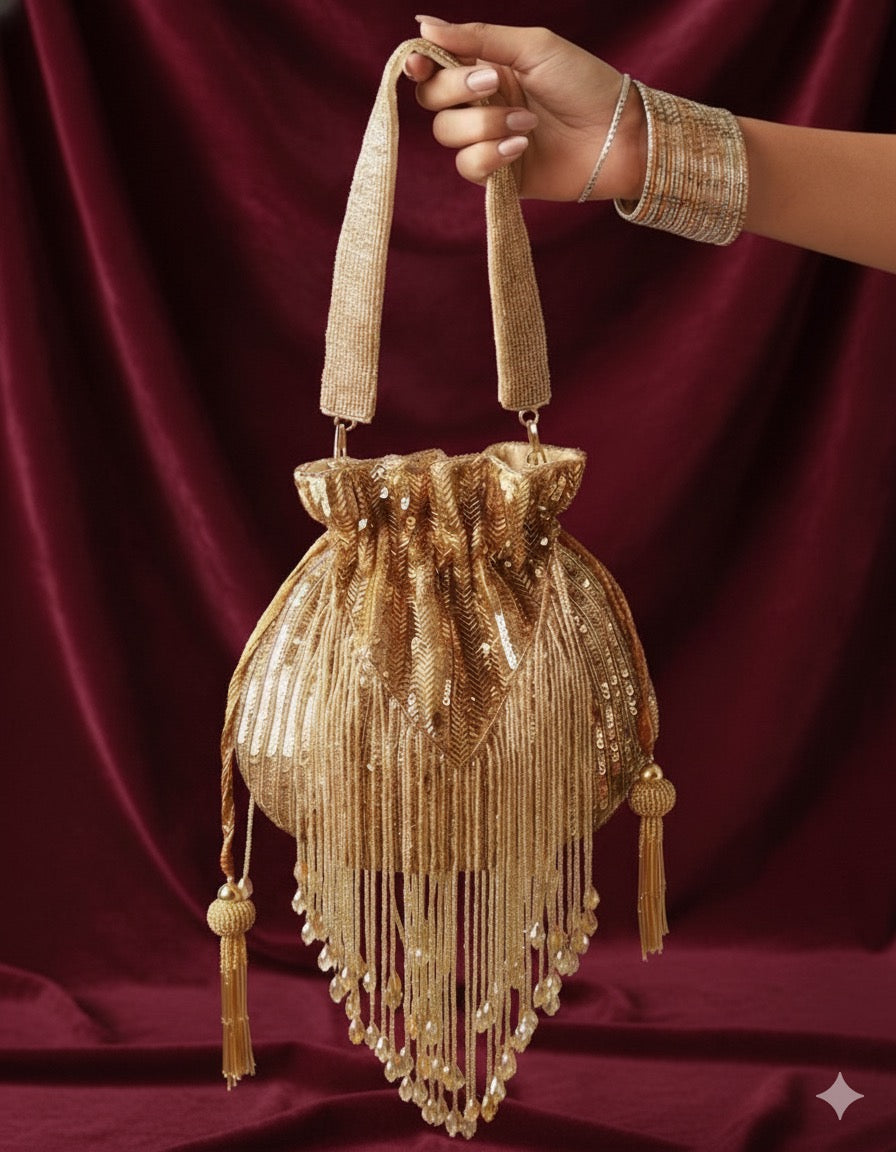 Sunehri Baadal Sequin Fringe Potli