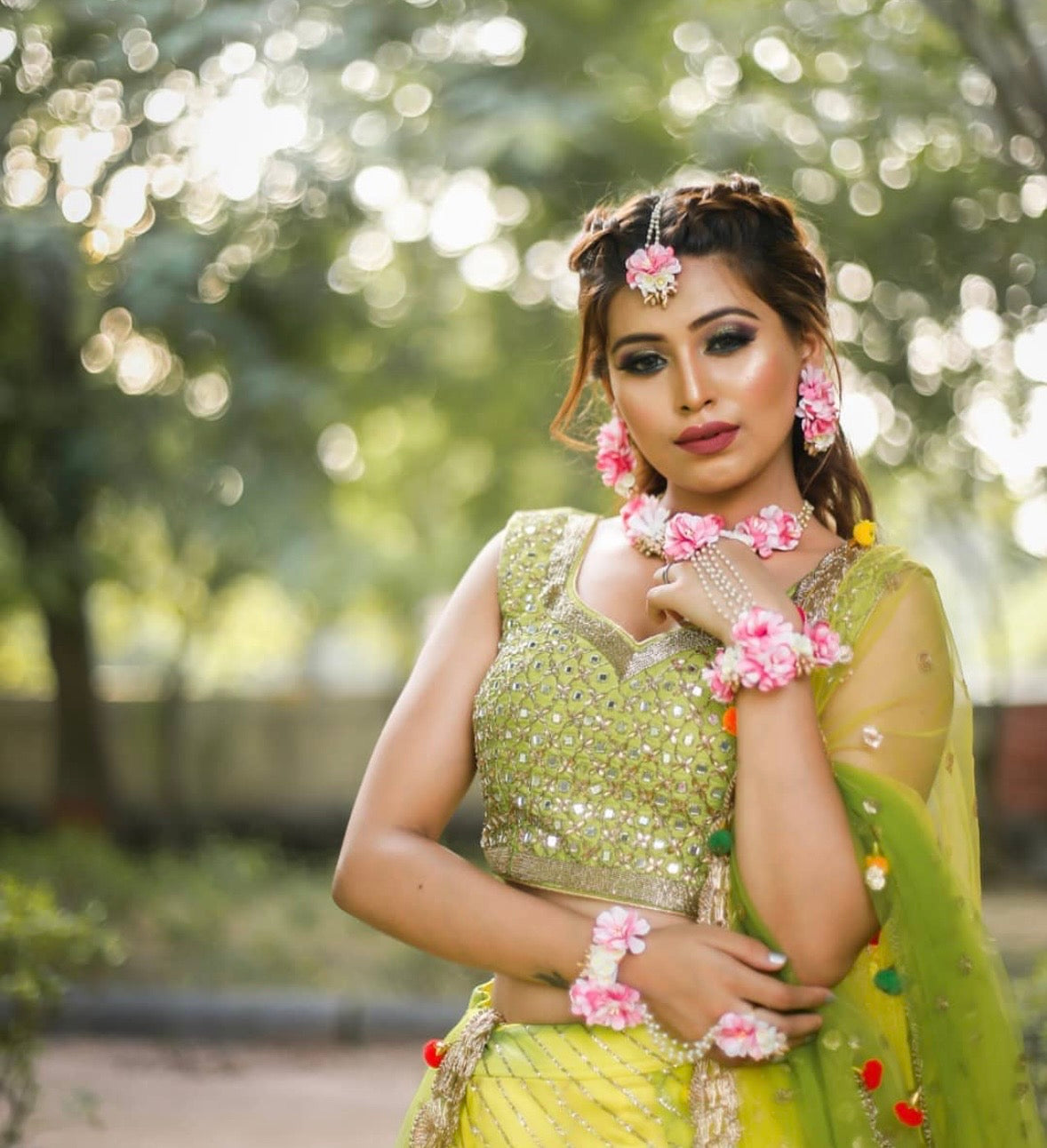 Aalia Blush Petal Silk Floral Jewellery Set