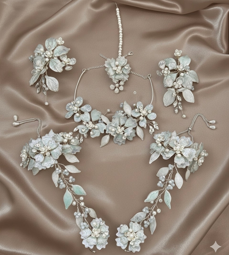 Frosted Petal Cascade Resin Bridal Jewellery Set