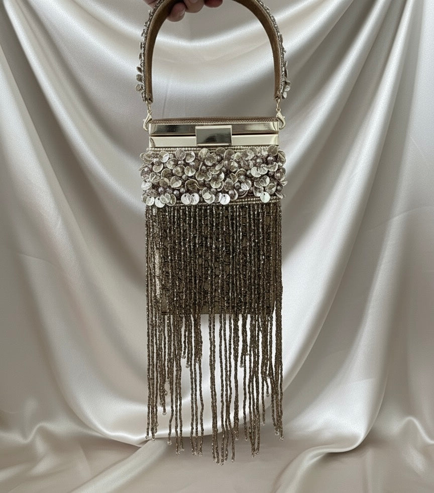 Aurelia Crystal Fringe Box Clutch