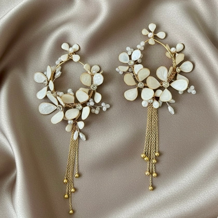 Noorika Ivory Tassel Hoops Earrings