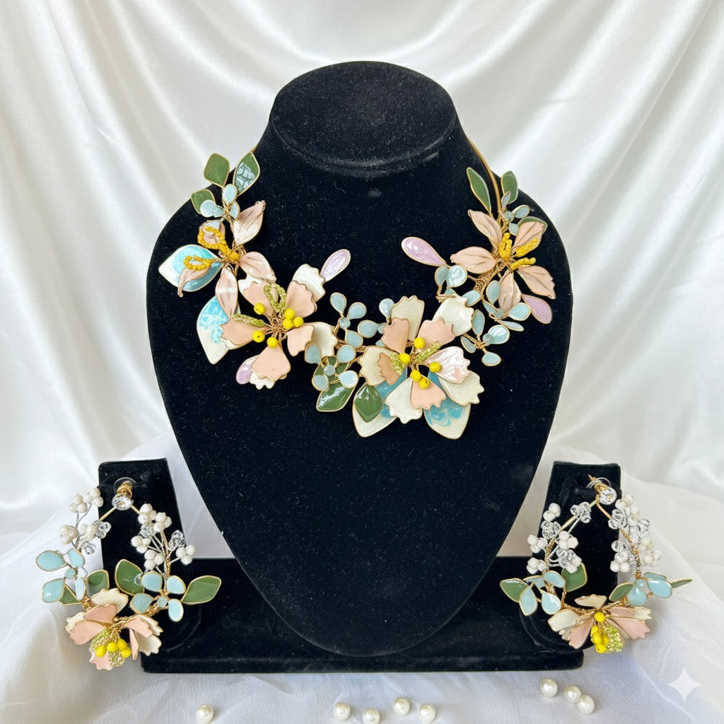 Aarvi Bloom Resin Necklace Earrings Set