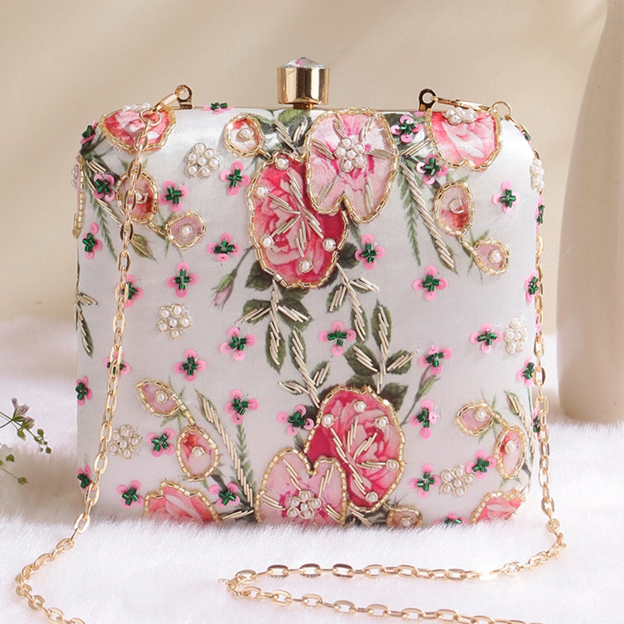 Navya Blush Bloom Hand-Embroidered Clutch