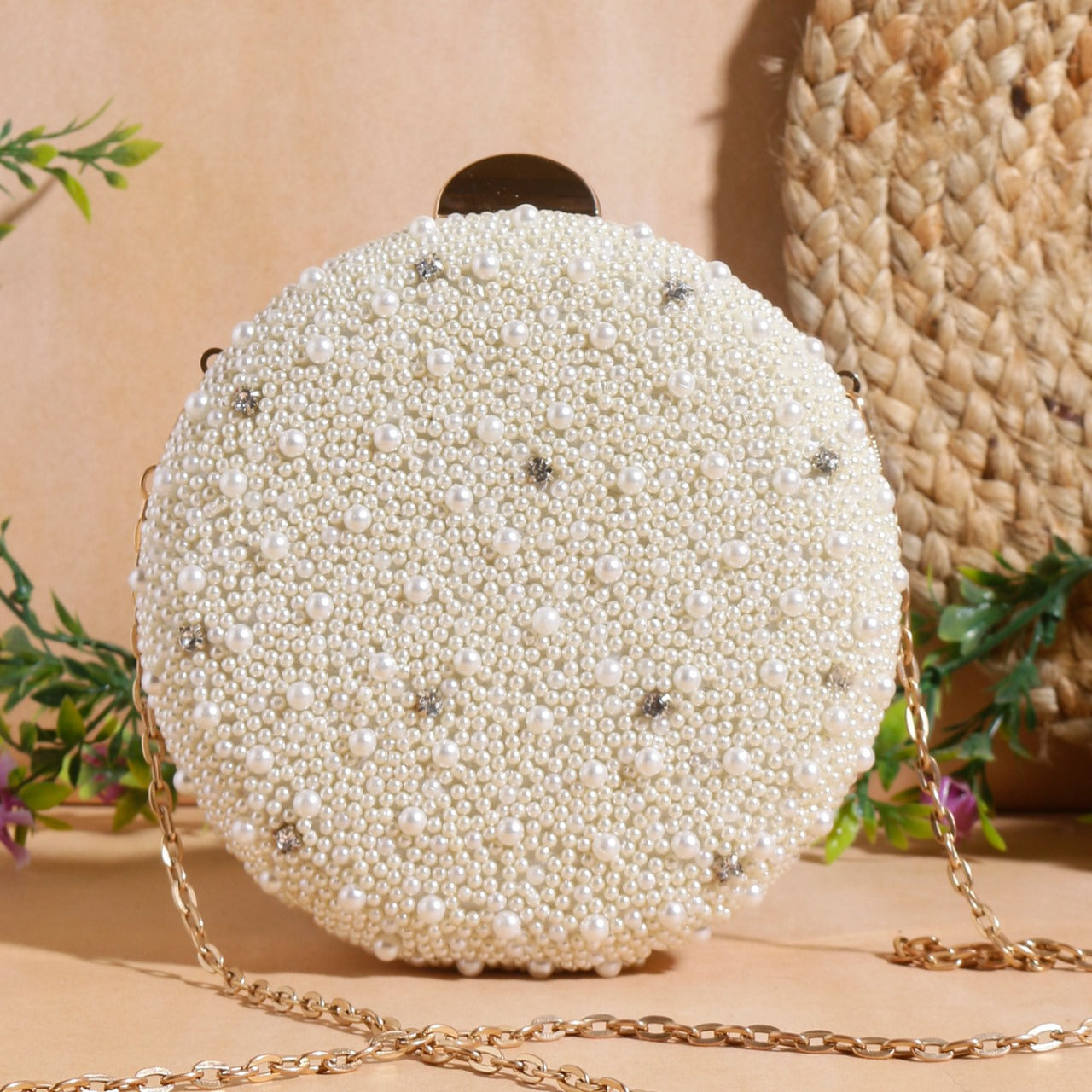 Aabha Pearl Round Clutch