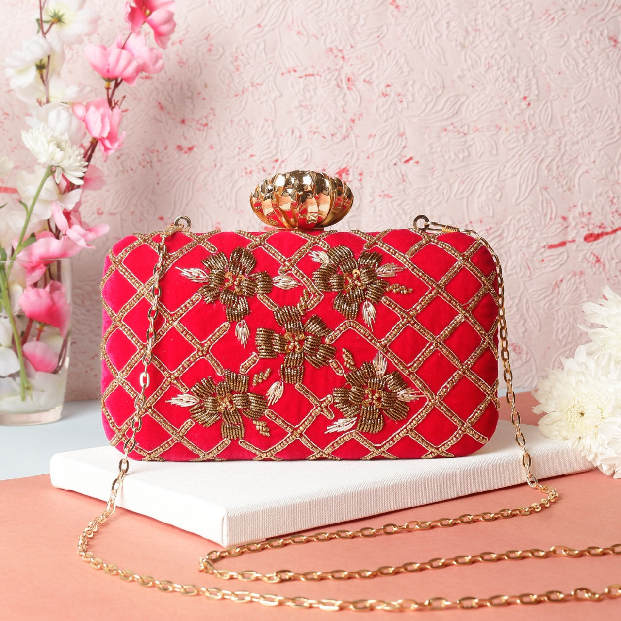 Raabta Scarlet Hand-Embroidered Clutch