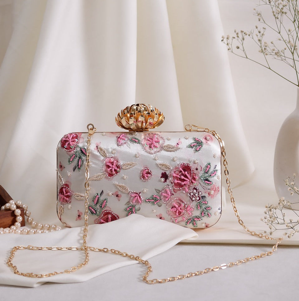 Noorika Rose Blush Hand-Embroidered Clutch