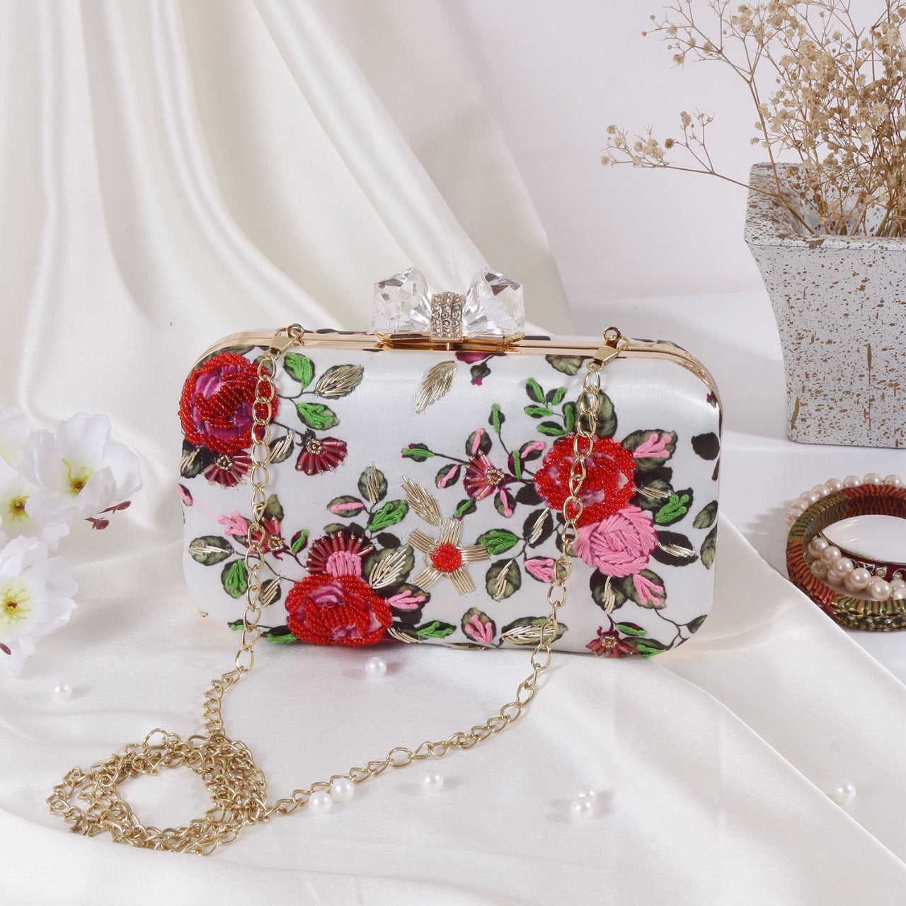 Vanya Rosette Hand-Embroidered Clutch