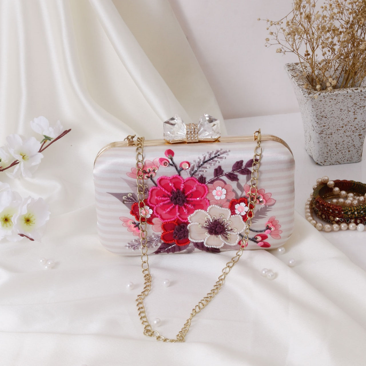 Meher Floral Hand Embroidered Clutch