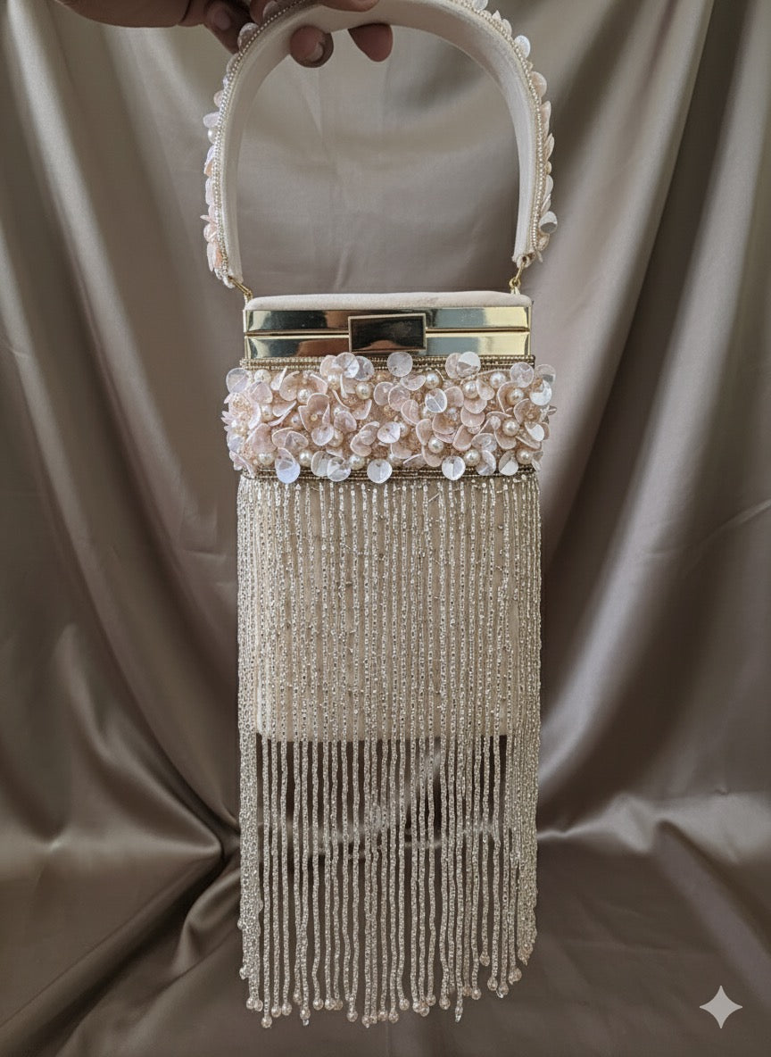 Elara Crystal Fringe Box Clutch