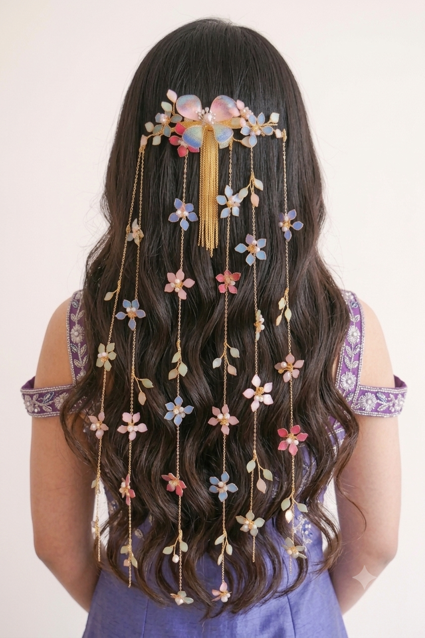 Titli Handcrafted Pastel Resin Floral & Butterfly Hair Chain