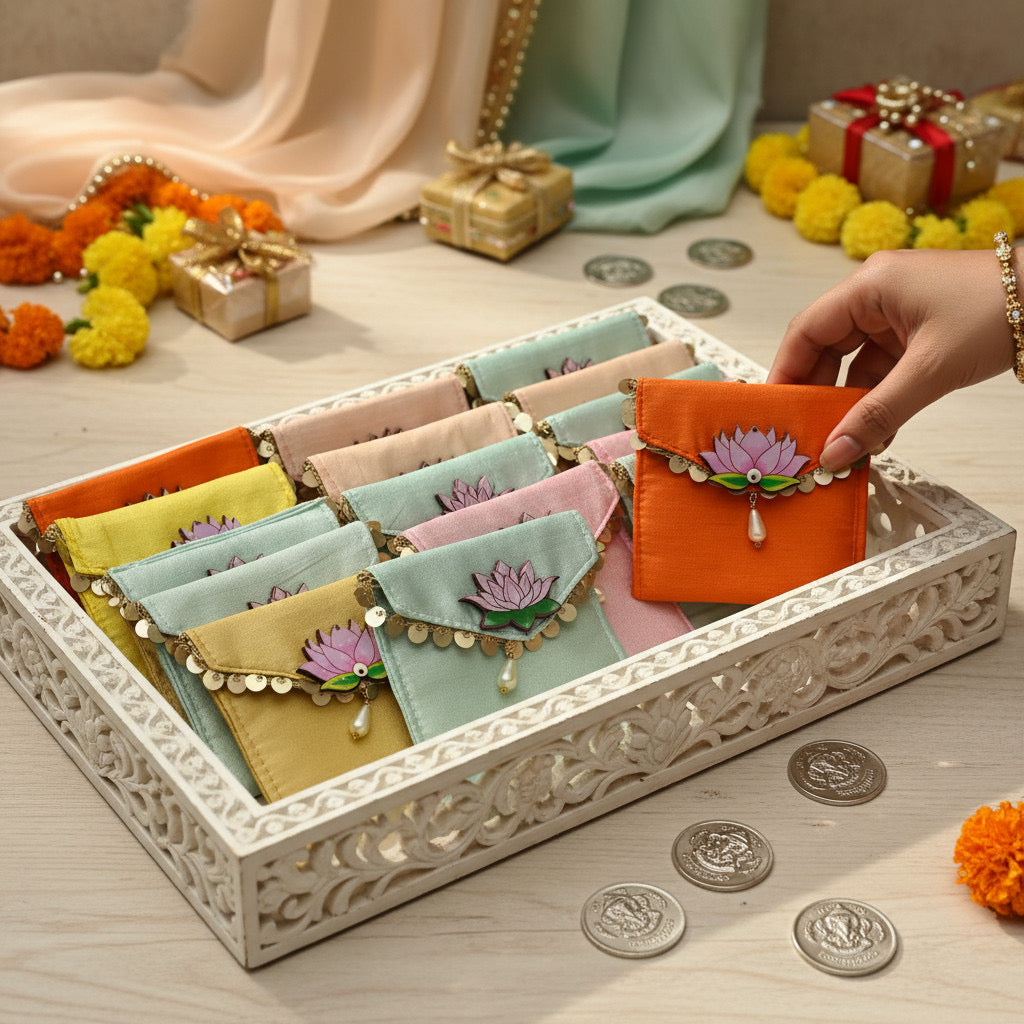 Shagun Coin Pouches with Lotus motif [ Pack of 20 ]