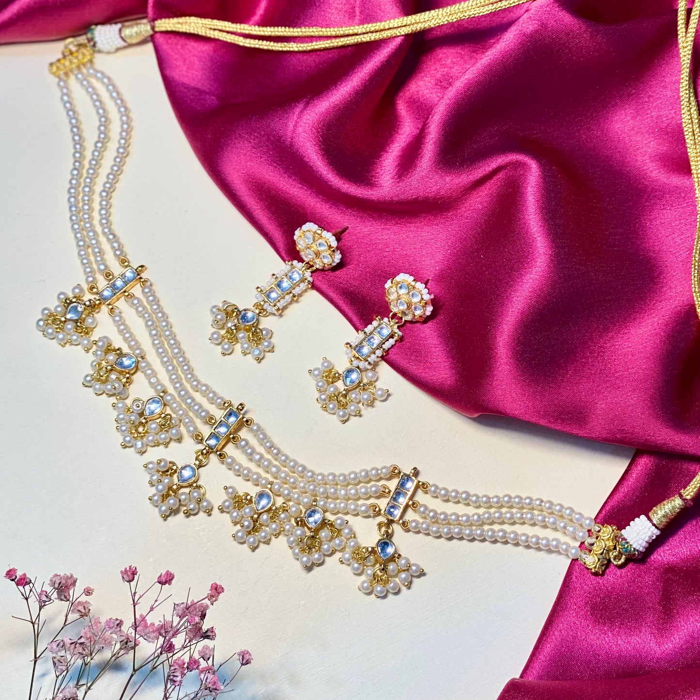 Rajvalli Panchi Kundan 21kt gold plated pearl set