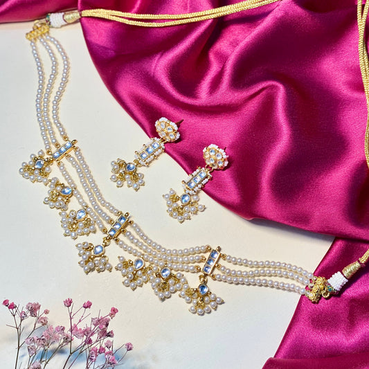 Rajvalli Panchi Kundan 21kt gold plated pearl set