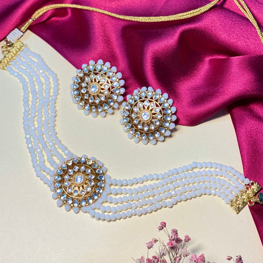 Chandvalli White Choker 21kt gold plated Panchi Kundan Set