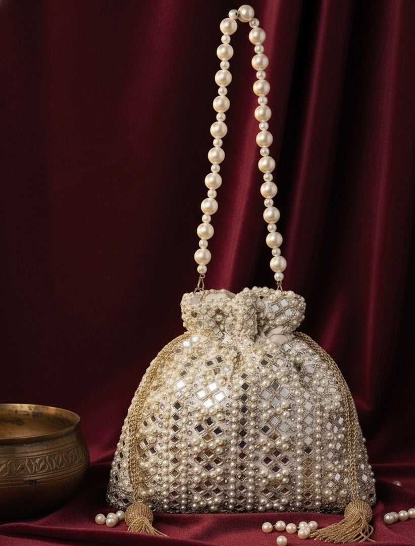 Noor-E-Jaipur Pearl Mirrorwork Potli