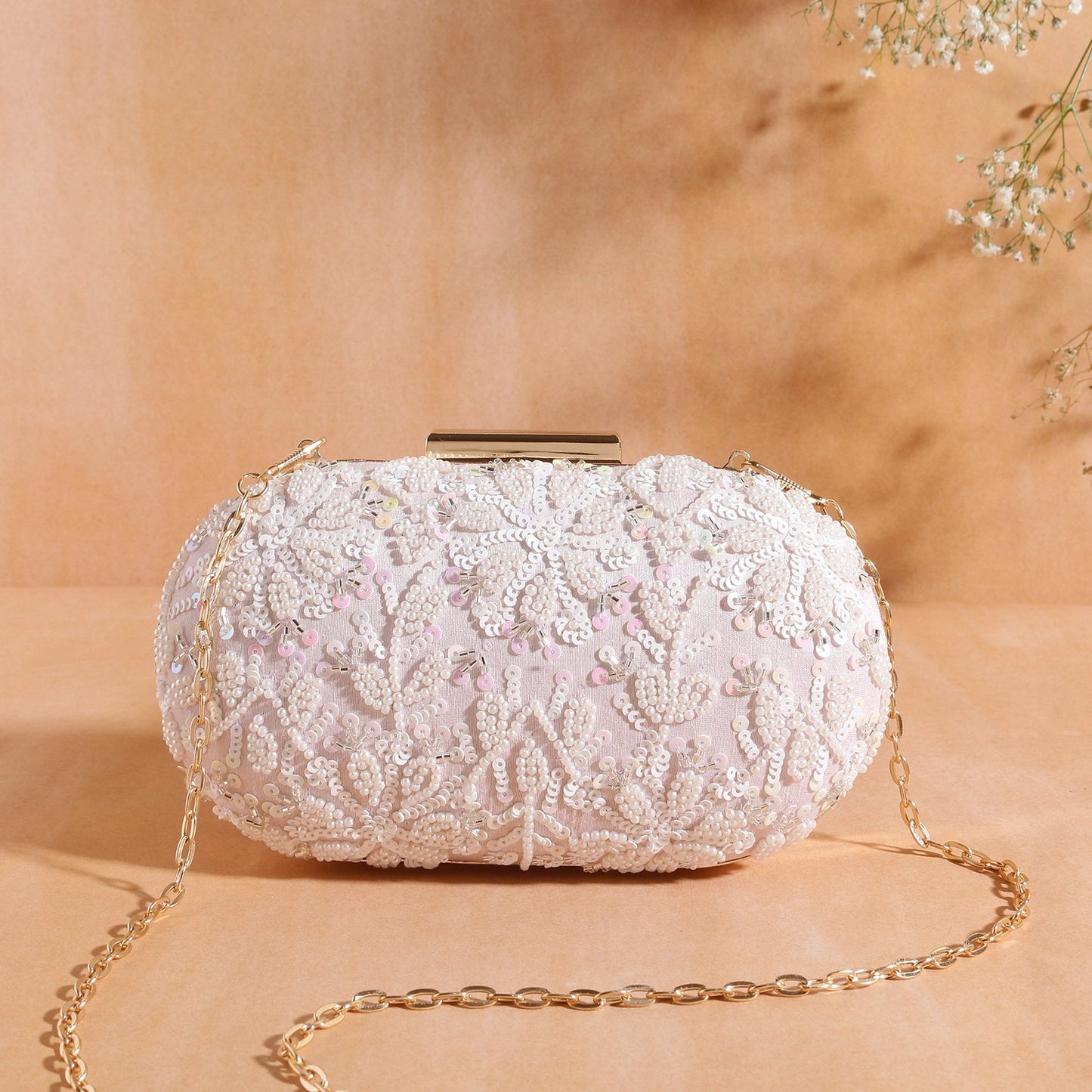 Ivory Bloom Hand-Embroidered Clutch