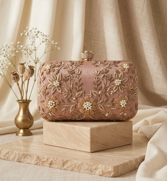 Rosé Gulnaar Embroidered Clutch