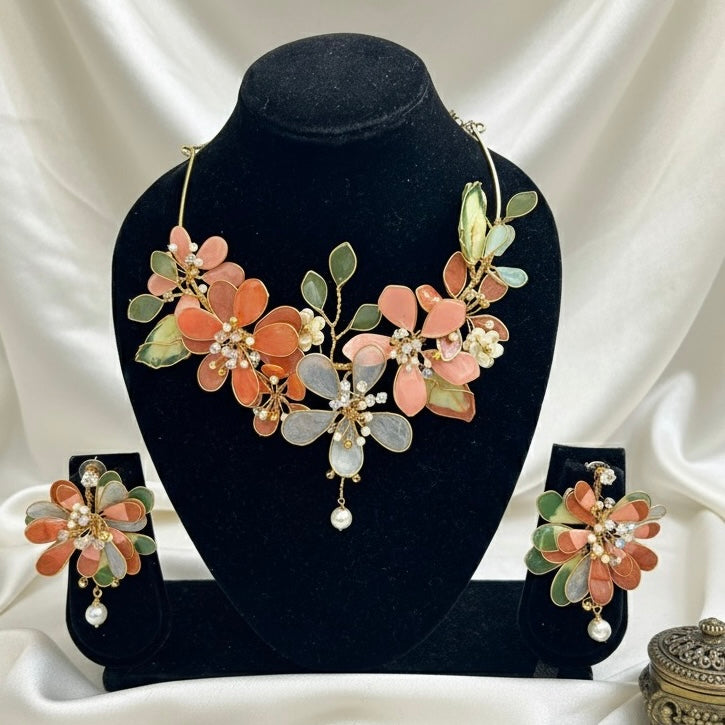 Coral Bloom Enamel Floral Set