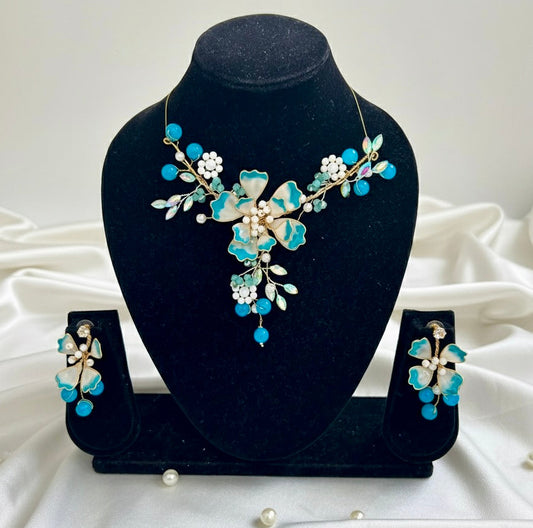 Aqua Bloom Necklace Earrings Set