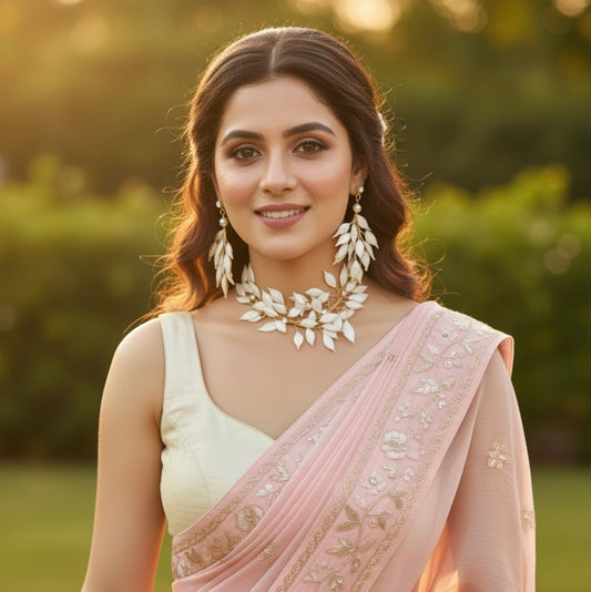 Ivory Leaf Luxe Necklace Earrings Set