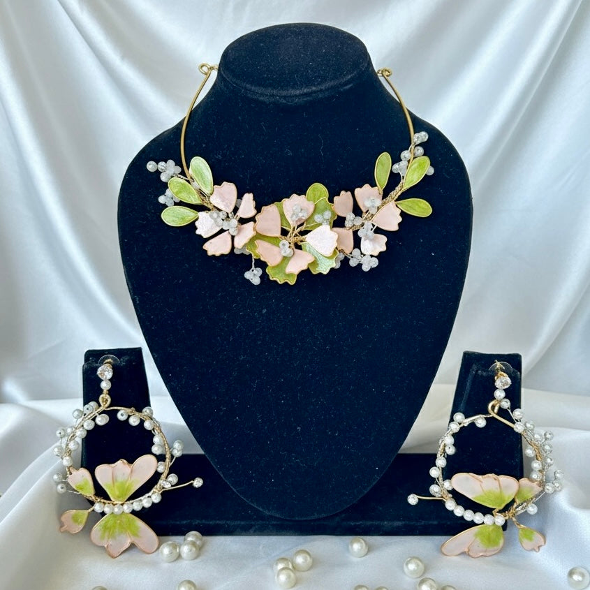 Elara Petal Handcrafted Resin Neckpiece Earrings Set