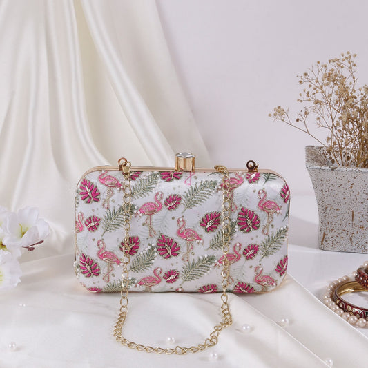 Falak Flamingo Embroidered Clutch