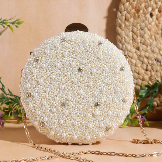 Aabha Pearl Round Clutch