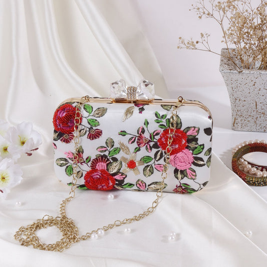 Vanya Rosette Hand-Embroidered Clutch