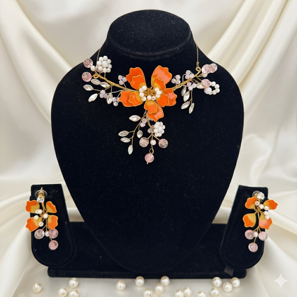 Radiant Bloom Resin Neckpiece Earrings Set