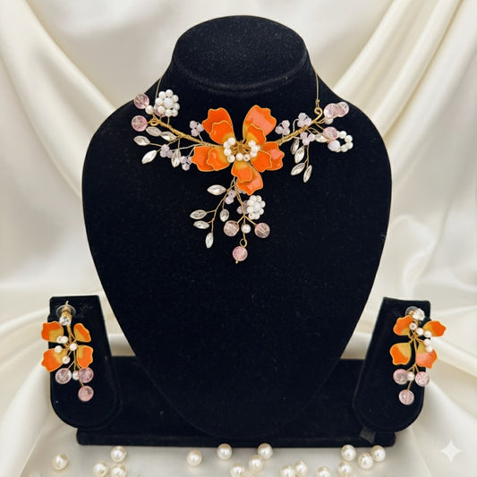 Radiant Bloom Resin Neckpiece Earrings Set