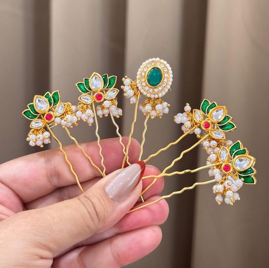 Kundan Hair pins (Set of 5)