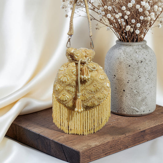 Surmayi Gold Pearl Potli Bag