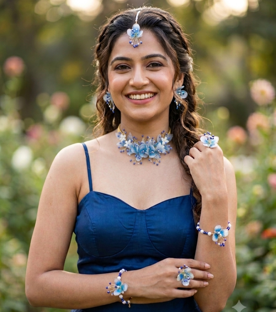 Neelakshi Blue Resin Jewellery Set for Haldi