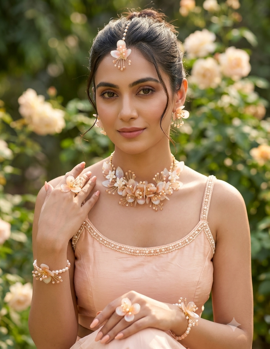 Ragini Peach Handcrafted Resin Jewellery Set for Haldi