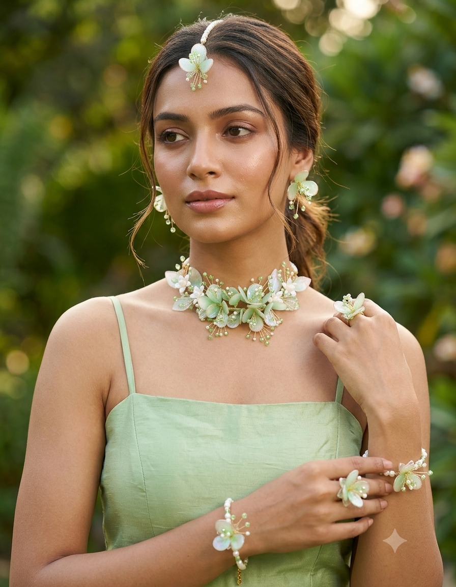 Prakriti Green Resin Jewellery Set for Haldi