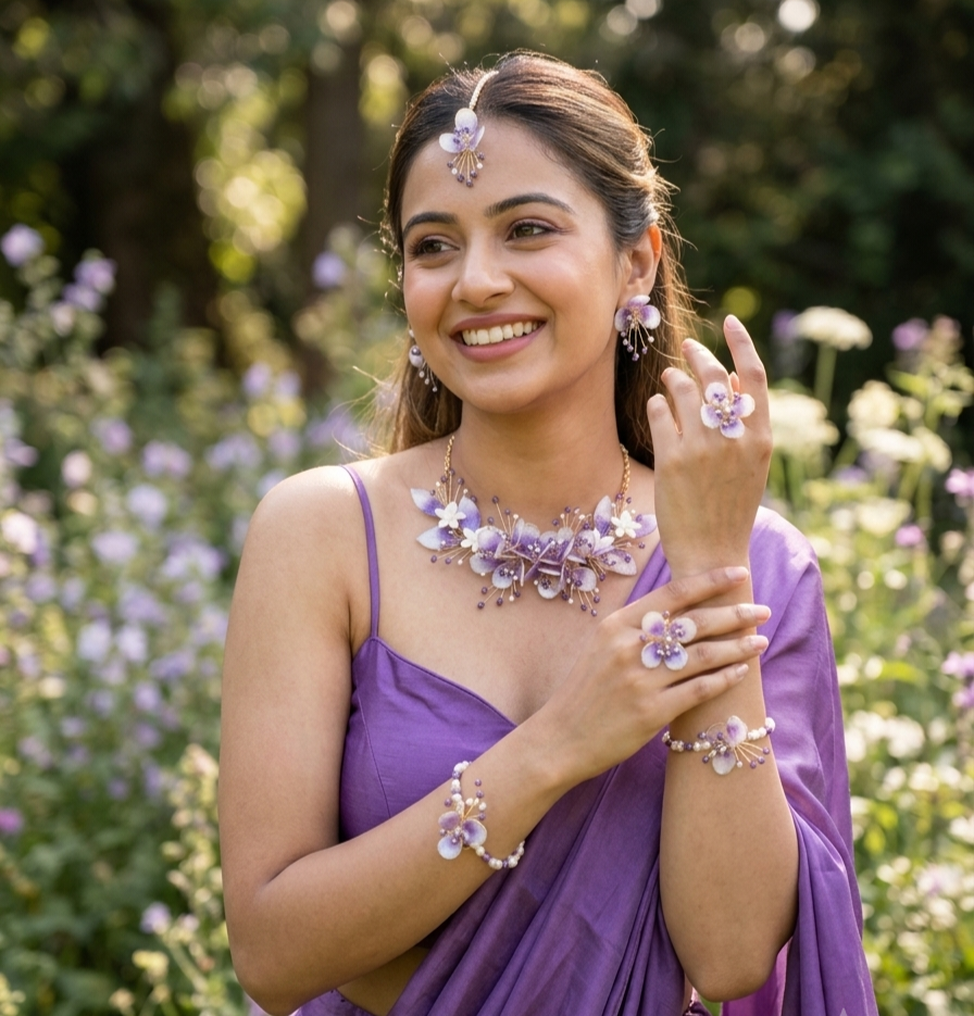 Neelambari Purple Resin Jewellery Set for Haldi