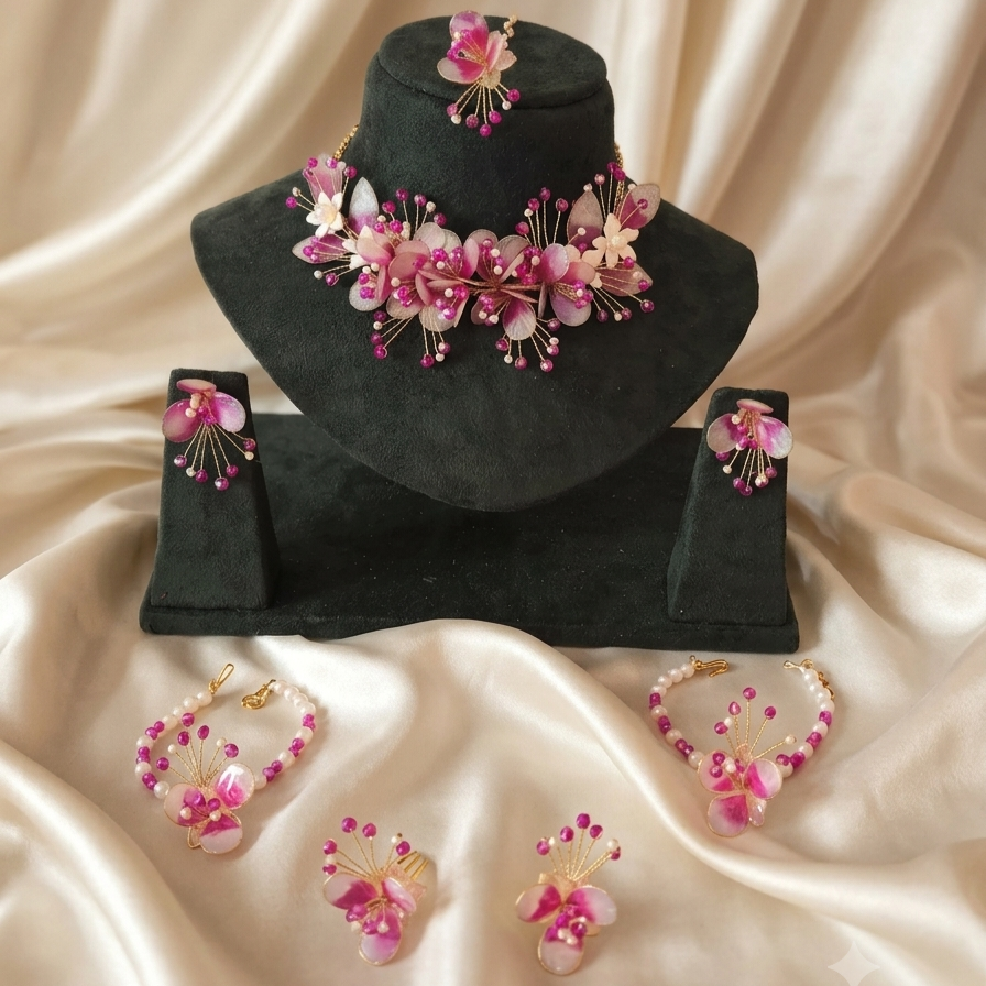 Gulabi Noor – Handcrafted Pink Floral Resin Jewellery Set
