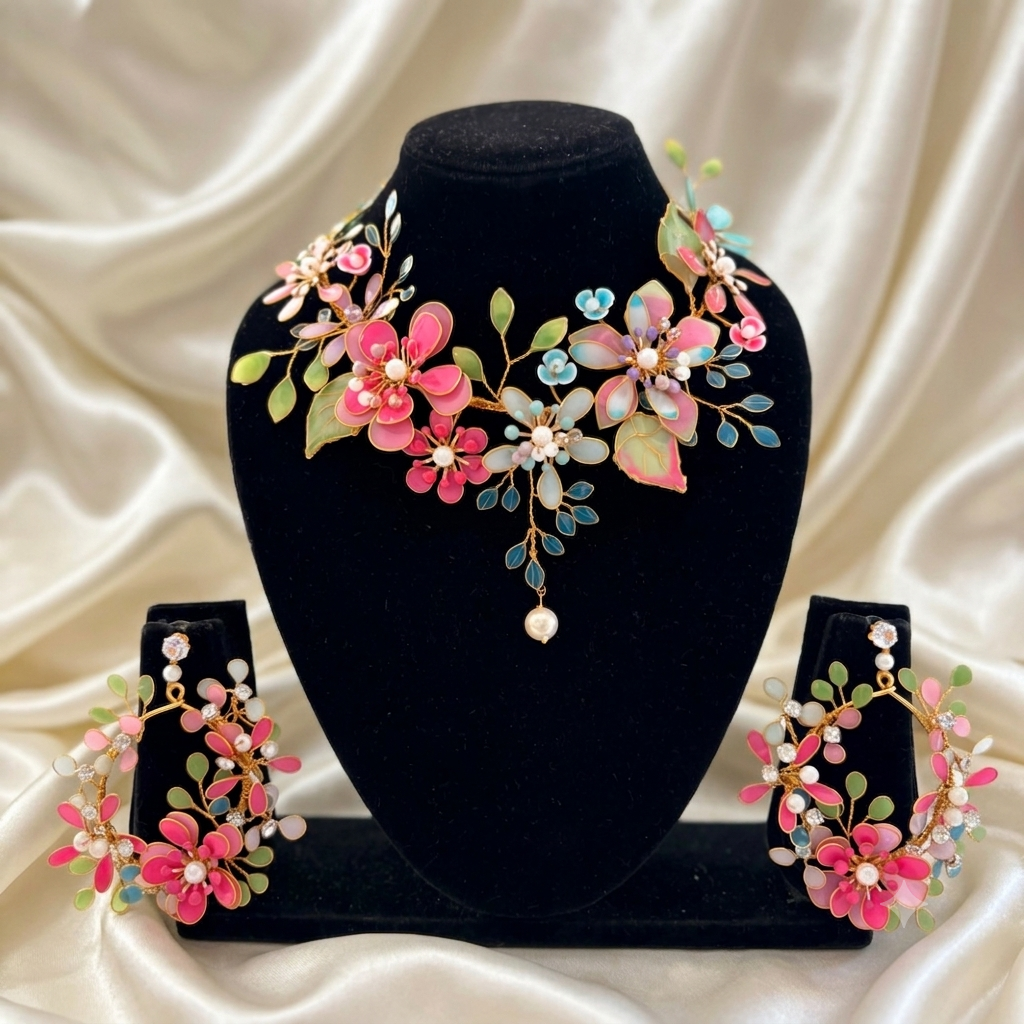Rangmohini Handcrafted Necklace Earrings Resin Jewellery Set