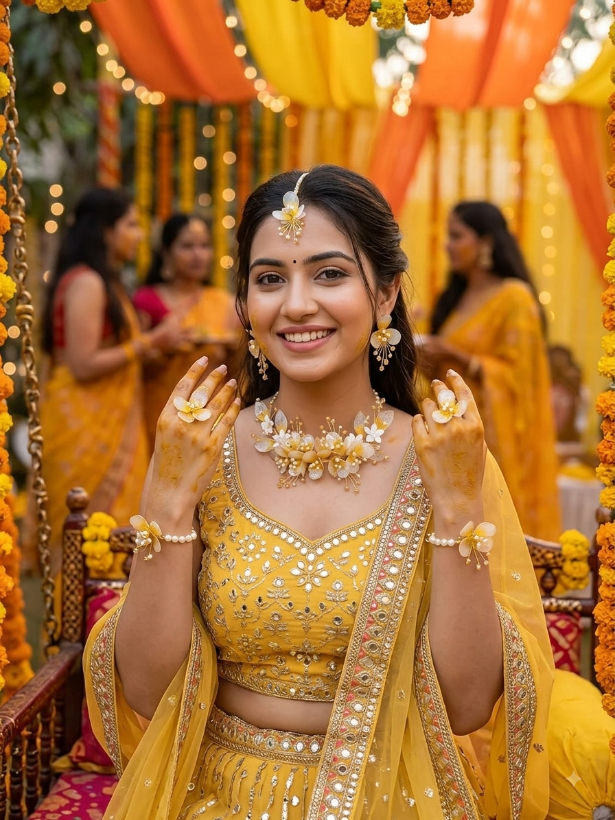 Suvarnika Ivory Yellow Resin Jewellery Set